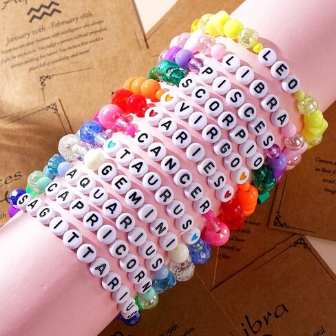 Cute Crystal Zodiac Bracelets for Women Her Luck 12 Constellations Inspiration Colorful Heart Star Beads Bracelet Bohemian Birthday Zodiac Gifts Horoscope Spiritual Bracelet in Saudi Arabia