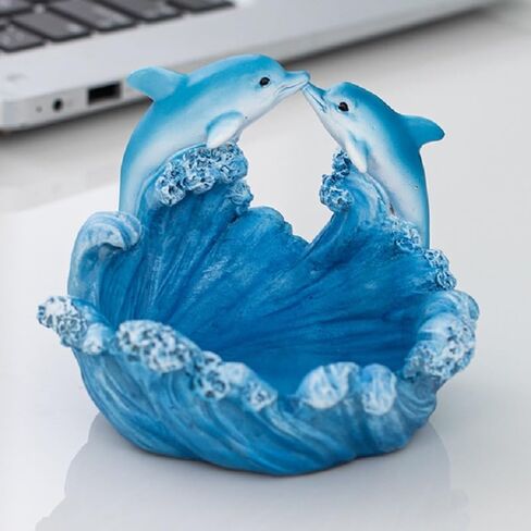 JJVIHAHA Decorative Dolphin Resin Statue with Wave Design, Sea Life Sculpture for Home Office Desktop Decorations, Couple Gift in Saudi Arabia