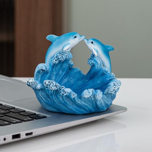 JJVIHAHA Decorative Dolphin Resin Statue with Wave Design, Sea Life Sculpture for Home Office Desktop Decorations, Couple Gift in Saudi Arabia