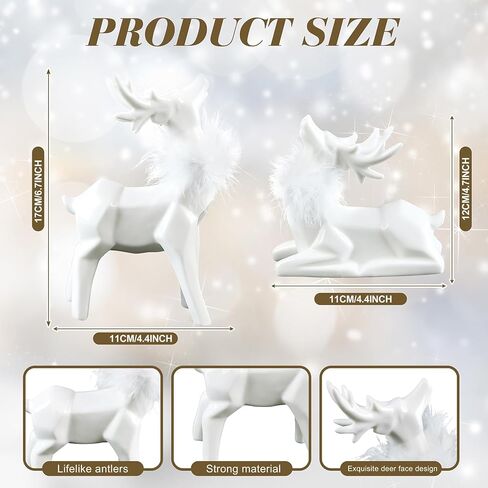 Allbaiyl 2Pcs Ceramic Christmas Reindeer Figurines White Deer for Winter Home Kitchen Office Indoor Table Top Neutral Decor in Saudi Arabia