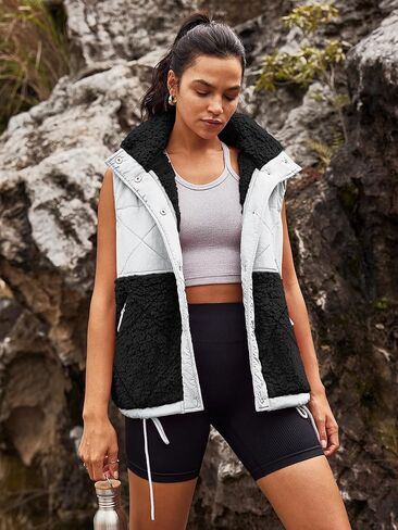 Nirovien المرأة شيربا سترة المتضخم الصوف سترة اللون كتلة مبطن سترة زر أسفل مبطن أبلى مع جيوب in Kuwait