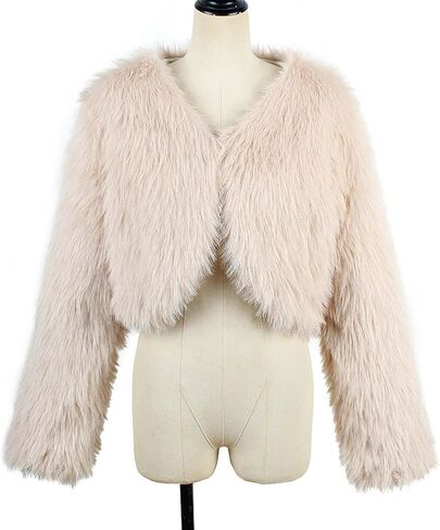 FPMLUXLL Winter Coats for Women Shaggy Furry Cropped Faux Fur Jacket Winter Warm Solid Color Long Sleeve Parka Coat in Saudi Arabia