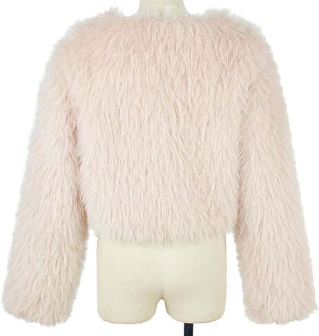 FPMLUXLL Winter Coats for Women Shaggy Furry Cropped Faux Fur Jacket Winter Warm Solid Color Long Sleeve Parka Coat in Saudi Arabia