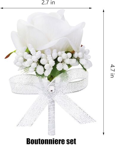 Vkkperp White Rose Boutonniere for Men, Set of 2, Groom and Best Man Artificial Boutonnieres, for Wedding Anniversary Ceremony Dinner Prom Party Flower Decorations in Saudi Arabia