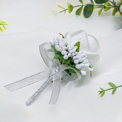 Vkkperp White Rose Boutonniere for Men, Set of 2, Groom and Best Man Artificial Boutonnieres, for Wedding Anniversary Ceremony Dinner Prom Party Flower Decorations in Saudi Arabia