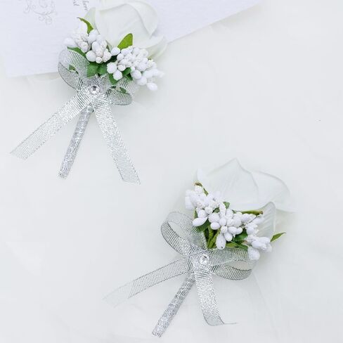 Vkkperp White Rose Boutonniere for Men, Set of 2, Groom and Best Man Artificial Boutonnieres, for Wedding Anniversary Ceremony Dinner Prom Party Flower Decorations in Saudi Arabia