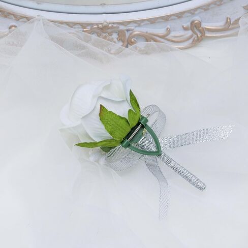 Vkkperp White Rose Boutonniere for Men, Set of 2, Groom and Best Man Artificial Boutonnieres, for Wedding Anniversary Ceremony Dinner Prom Party Flower Decorations in Saudi Arabia