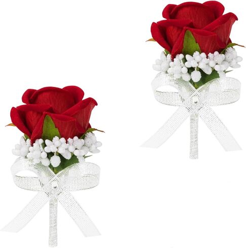 Vkkperp White Rose Boutonniere for Men, Set of 2, Groom and Best Man Artificial Boutonnieres, for Wedding Anniversary Ceremony Dinner Prom Party Flower Decorations in Saudi Arabia