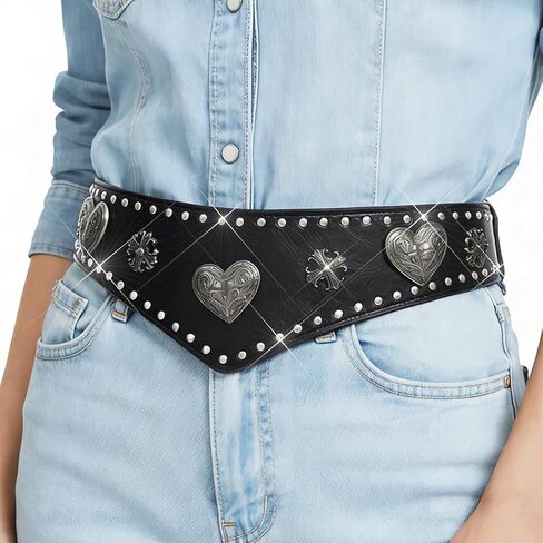 BODIY Black Leather Wide Belt Vintage Waist Belts Stretch Corset Belts Rivet Chunky Belt for Women in Saudi Arabia