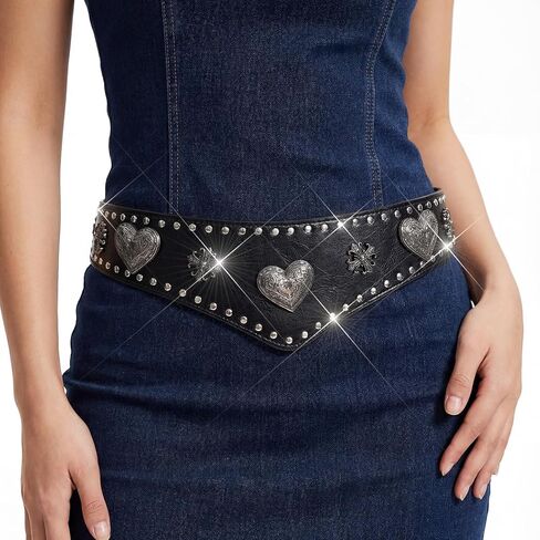 BODIY Black Leather Wide Belt Vintage Waist Belts Stretch Corset Belts Rivet Chunky Belt for Women in Saudi Arabia
