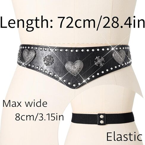 BODIY Black Leather Wide Belt Vintage Waist Belts Stretch Corset Belts Rivet Chunky Belt for Women in Saudi Arabia