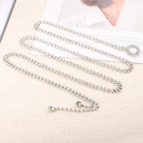 Ptwola Rhinestone Belts for Women Silver Sparkly Dress Belts Crystal Chain Belt for Dress Bling Chain Thin Belt Stylish Women's Waistband for Wedding Party Girl in Kuwait
