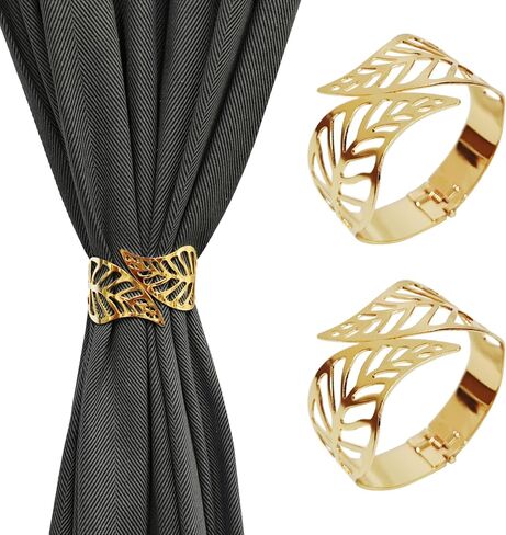 Curtain Tiebacks Curtain Holdbacks Aluminum Alloy Spring Design Gold Leaf Curtain Tie Simple Style Tiebacks for Drapes Or Curtain Ties Backs Curtain Modern Style Curtain Holdback Decorative (Gold) in Saudi Arabia