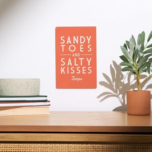 Lantern Press 6x9 Inch Wood Sign, Ready to Hang Wall Decor, Tampa, Florida, Sandy Toes and Salty Kisses, Simply Said, Coral in Saudi Arabia
