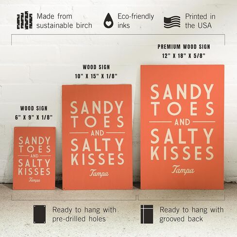 Lantern Press 6x9 Inch Wood Sign, Ready to Hang Wall Decor, Tampa, Florida, Sandy Toes and Salty Kisses, Simply Said, Coral in Saudi Arabia