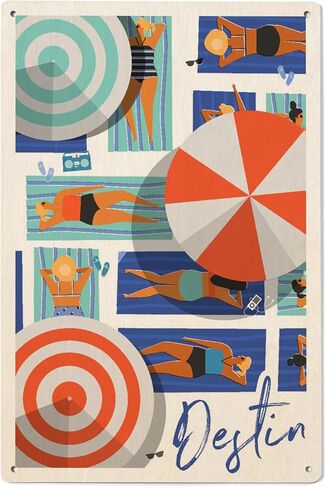 Lantern Press 6x9 Inch Wood Sign, Ready to Hang Wall Decor, Destin, Florida, Aerial Beach Scene, Loungers and Umbrellas in Saudi Arabia