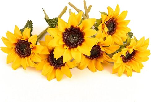 Seazbay 6PCS Artificial Flowers Sunflowers Bouquet, Faux Flowers with Stems Fake Sunflowers Bulk for Wedding Floral Arrangement Home Party Office Indoor Outdoor Fall Autumn Decor in Saudi Arabia