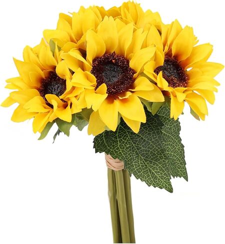 Seazbay 6PCS Artificial Flowers Sunflowers Bouquet, Faux Flowers with Stems Fake Sunflowers Bulk for Wedding Floral Arrangement Home Party Office Indoor Outdoor Fall Autumn Decor in Saudi Arabia