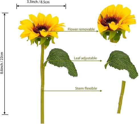 Seazbay 6PCS Artificial Flowers Sunflowers Bouquet, Faux Flowers with Stems Fake Sunflowers Bulk for Wedding Floral Arrangement Home Party Office Indoor Outdoor Fall Autumn Decor in Saudi Arabia