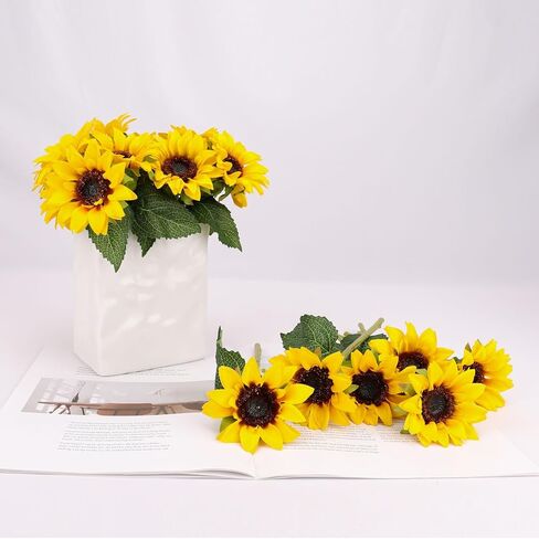 Seazbay 6PCS Artificial Flowers Sunflowers Bouquet, Faux Flowers with Stems Fake Sunflowers Bulk for Wedding Floral Arrangement Home Party Office Indoor Outdoor Fall Autumn Decor in Saudi Arabia