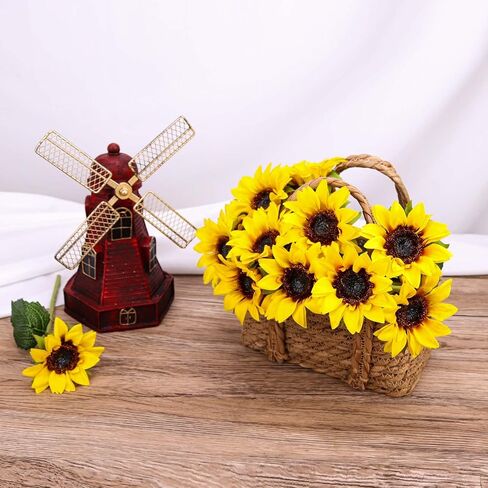 Seazbay 6PCS Artificial Flowers Sunflowers Bouquet, Faux Flowers with Stems Fake Sunflowers Bulk for Wedding Floral Arrangement Home Party Office Indoor Outdoor Fall Autumn Decor in Saudi Arabia