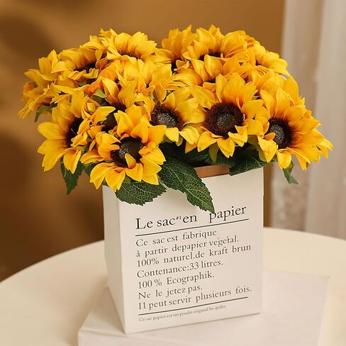 Seazbay 6PCS Artificial Flowers Sunflowers Bouquet, Faux Flowers with Stems Fake Sunflowers Bulk for Wedding Floral Arrangement Home Party Office Indoor Outdoor Fall Autumn Decor in Saudi Arabia