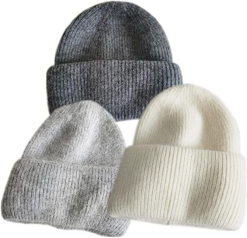 قبعة صغيرة متماسكة من فراء أرنب الأنجورا الحقيقي قبعة جمجمة مترهلة للنساء والرجال قبعات تخزين شتوية دافئة in Kuwait