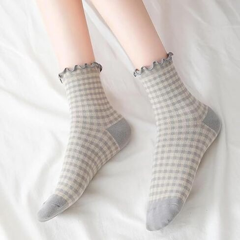 6 Pairs of Women's Ruffled Socks - Cute Plaid Cotton Knit Casual No-Show Socks, Elastic & Comfortable for Daily Wear in Saudi Arabia