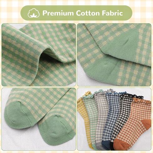 6 Pairs of Women's Ruffled Socks - Cute Plaid Cotton Knit Casual No-Show Socks, Elastic & Comfortable for Daily Wear in Saudi Arabia