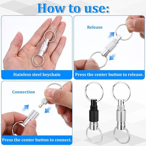 2 PCS Quick Release Keychain, Detachable Key Ring Quick Release, Heavy Duty Quick Disconnect Keychain with 2 Split Rings, Metal Detachable Key Chain for Car Purse Bag Accessories(Black, Silver) in Saudi Arabia