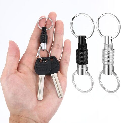 2 PCS Quick Release Keychain, Detachable Key Ring Quick Release, Heavy Duty Quick Disconnect Keychain with 2 Split Rings, Metal Detachable Key Chain for Car Purse Bag Accessories(Black, Silver) in Saudi Arabia