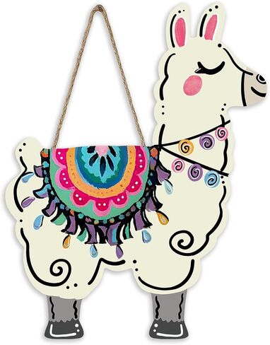 Bolisom Funny Cartoon Alpaca Front Door Sign, Cute Llama Wood Hanger Outdoor Outside Porch Home Decor, Farmhouse Rustic Wooden Wreath Indoor Wall Hanging Decoration in Saudi Arabia