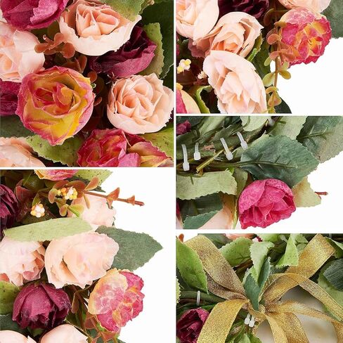 Heart-Shaped Wreath 14inch Artificial Pink Rose Floral Garland Valentines Wreath with Ribbons for Front Door Valentine's Day Home Party Wedding Decorations in Saudi Arabia