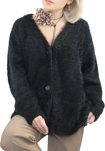 سترات Kwunbwa النسائية الغامضة بياقة على شكل V وأكمام طويلة وأزرار سفلية عصرية كبيرة الحجم ومتماسكة مترهل in Kuwait