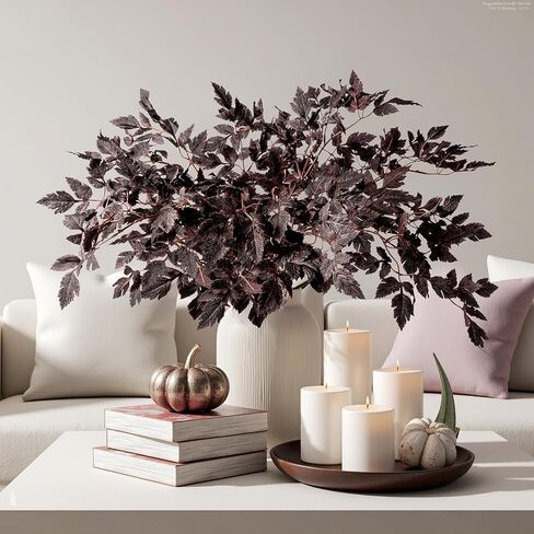 Ttranewsoo Artificial Cimicifuga Plant Leaf Fake Plants 4PCS Fall Stems for Vases 23.6In Fake Leaves Silk Plants for Fall Decorations for Home Dining Table, Wedding, Fireplace Decor No vase in Saudi Arabia