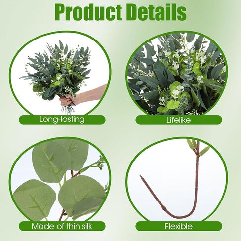 100 Pcs Mixed Eucalyptus Stems Bulk, 4 Style Artificial Silver Dollar Eucalyptus Leaves for Wedding Centerpieces, Faux Greenery Branches for Wedding Centerpiece Vase Bouquet Floral Home Decor in Saudi Arabia