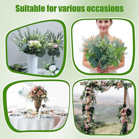 100 Pcs Mixed Eucalyptus Stems Bulk, 4 Style Artificial Silver Dollar Eucalyptus Leaves for Wedding Centerpieces, Faux Greenery Branches for Wedding Centerpiece Vase Bouquet Floral Home Decor in Saudi Arabia