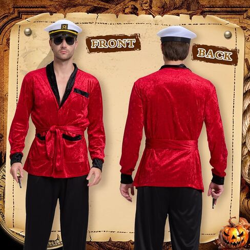 مجموعة زي الكابتن الرجالي من Leajap Halloween: زي كامل مع قبعة ونظارات شمسية وإكسسوارات in Saudi Arabia