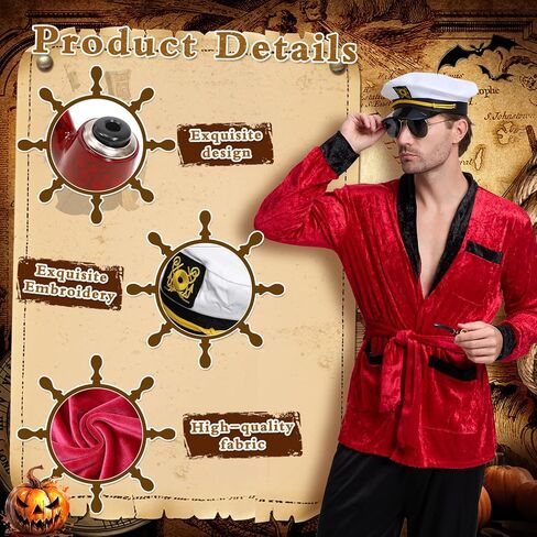 مجموعة زي الكابتن الرجالي من Leajap Halloween: زي كامل مع قبعة ونظارات شمسية وإكسسوارات in Saudi Arabia