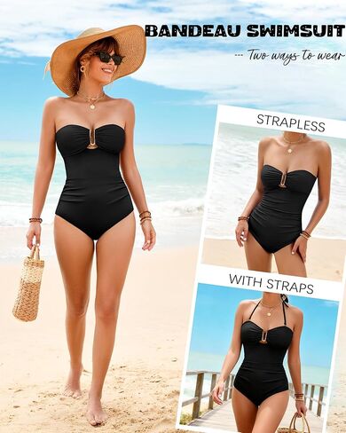 XUNYU One Piece Swimsuit Women Tummy Control Strapless Bandeau Bathing Suit Slimming Shapewear Swim Suits Halter Swimwear in Saudi Arabia