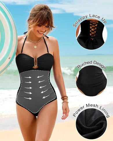 XUNYU One Piece Swimsuit Women Tummy Control Strapless Bandeau Bathing Suit Slimming Shapewear Swim Suits Halter Swimwear in Saudi Arabia
