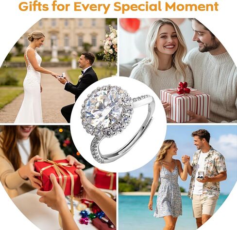 Moissanite Rings for Women, Rtwxi 4Ct Sunflower Ring for Engagement, Wedding, Anniversary or Self-Love, D Color VVS1 925 Silver 18K Gold Plated, Halo Open Adjustable Ring, Crown Yourself.Valentine's Day gifts in Saudi Arabia