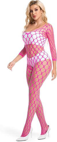 Amashion women's Sexy Fishnet Bodysuit Stockings,Hollow Out Rave Outfits and Mesh Top Set,Club Outfit Exotic Dancewear in Saudi Arabia