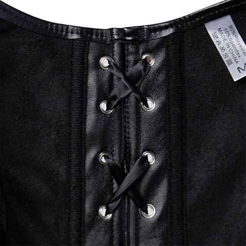 Kranchungel Women's Steampunk Corset Faux Leather Lingerie Retro Goth Waist Cincher Basque Bustier in Saudi Arabia