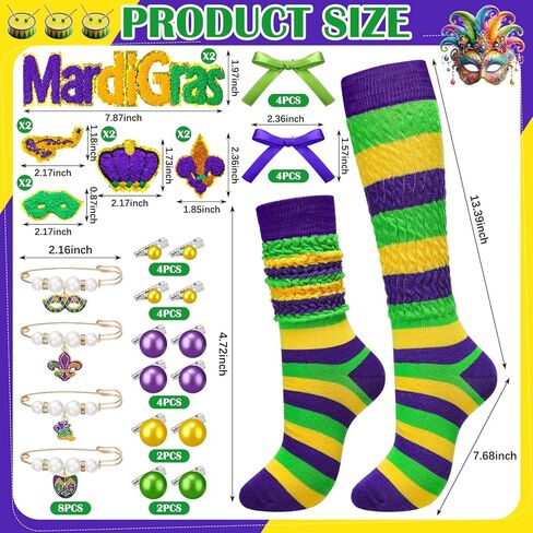 Cutecrop 40 جهاز كمبيوتر شخصى DIY 2 أزواج من جوارب Mardi Gras Slouch Scrunch 38 سحر هدية للنساء جوارب مخططة أرجوانية مضحكة Mardi Gras Charms Kit دبوس بروش إكسسوارات الأحذية للحزب النساء الرجال البالغين in Saudi Arabia
