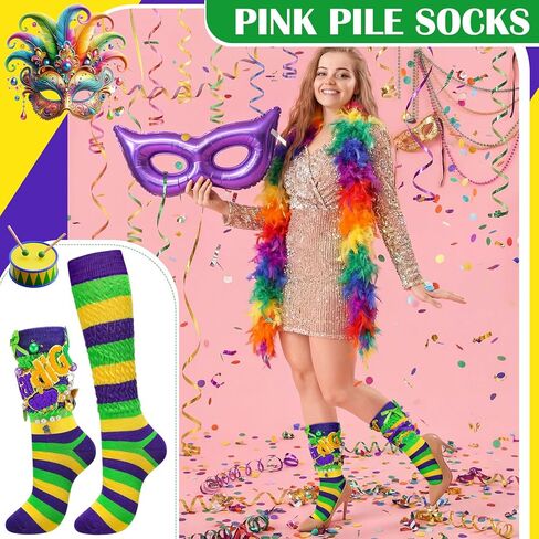 Cutecrop 40 جهاز كمبيوتر شخصى DIY 2 أزواج من جوارب Mardi Gras Slouch Scrunch 38 سحر هدية للنساء جوارب مخططة أرجوانية مضحكة Mardi Gras Charms Kit دبوس بروش إكسسوارات الأحذية للحزب النساء الرجال البالغين in Saudi Arabia