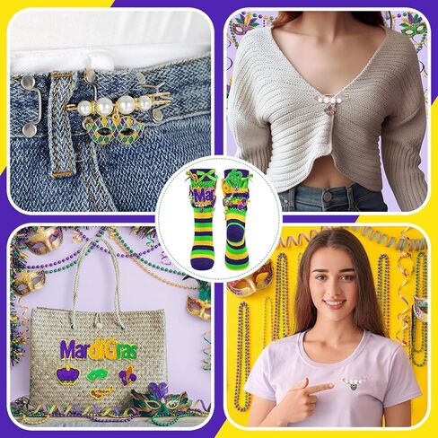 Cutecrop 40 جهاز كمبيوتر شخصى DIY 2 أزواج من جوارب Mardi Gras Slouch Scrunch 38 سحر هدية للنساء جوارب مخططة أرجوانية مضحكة Mardi Gras Charms Kit دبوس بروش إكسسوارات الأحذية للحزب النساء الرجال البالغين in Saudi Arabia