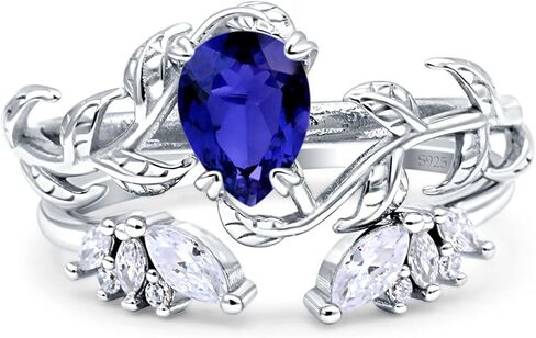OMRANII Two Piece Ring Band Bridal SEt Art Deco Teardrop Pear leaf Design Wedding Engagement Marquise Round Cubic Zirconia Stones 925 Sterling Silver in Saudi Arabia