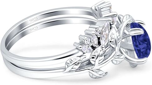 OMRANII Two Piece Ring Band Bridal SEt Art Deco Teardrop Pear leaf Design Wedding Engagement Marquise Round Cubic Zirconia Stones 925 Sterling Silver in Saudi Arabia
