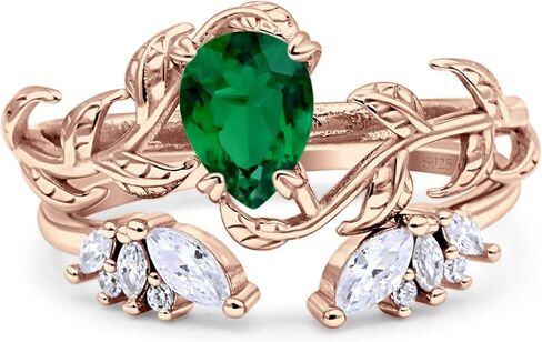 OMRANII Two Piece Ring Band Bridal SEt Art Deco Teardrop Pear leaf Design Wedding Engagement Marquise Round Cubic Zirconia Stones 925 Sterling Silver in Saudi Arabia